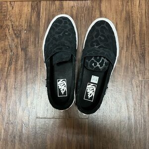 Vans Black Leopard print Loafers. Worn once. Very minimal wear.